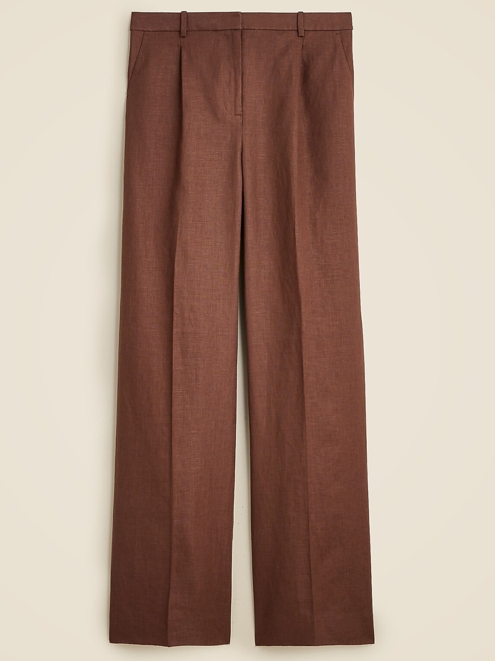 100% Linen J.Crew Essential Wide Leg Mid Rise Pant Roasted Cocoa Cognac Brown
